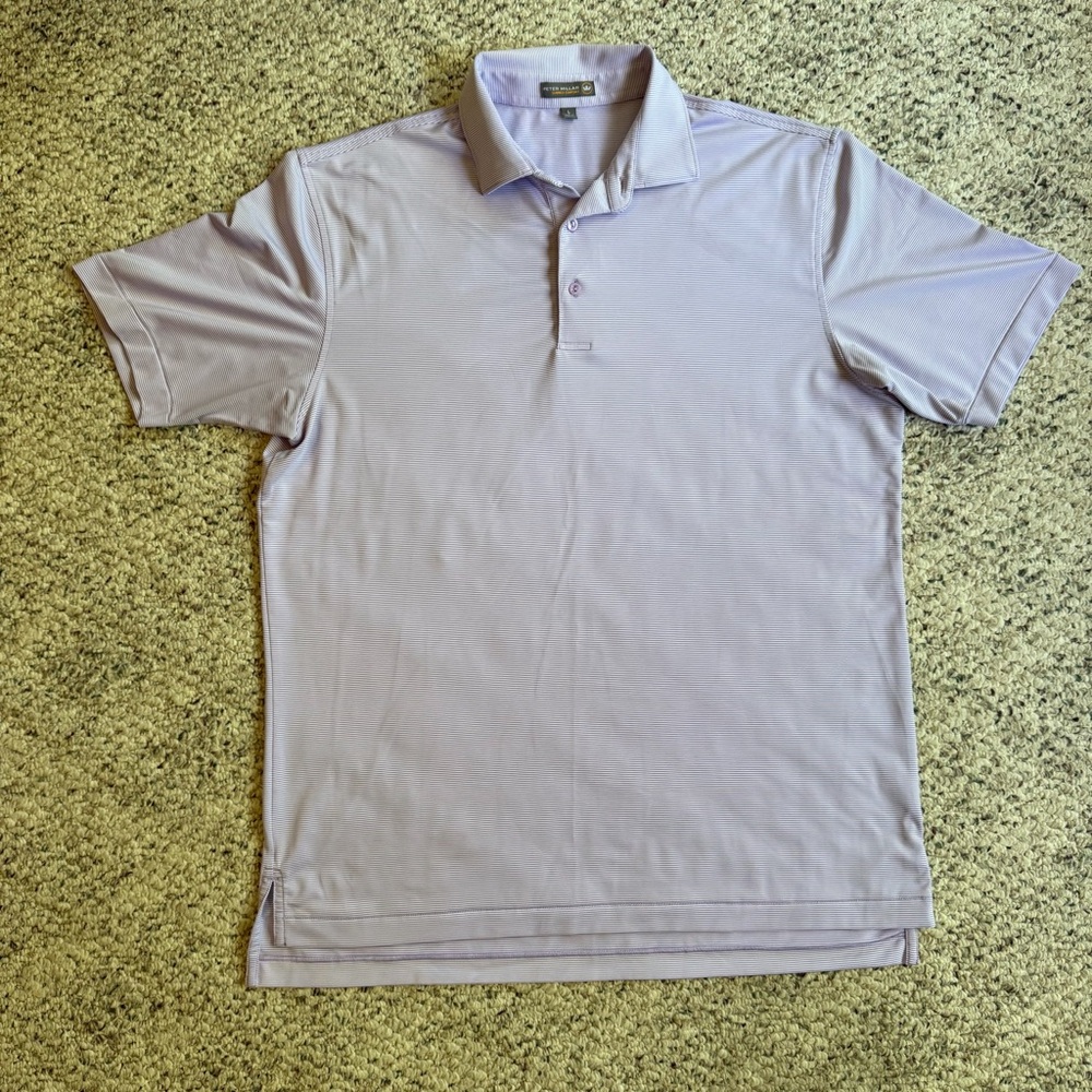 Peter Millar Mens L Lavender Striped Summer Comfort Performance Golf Polo